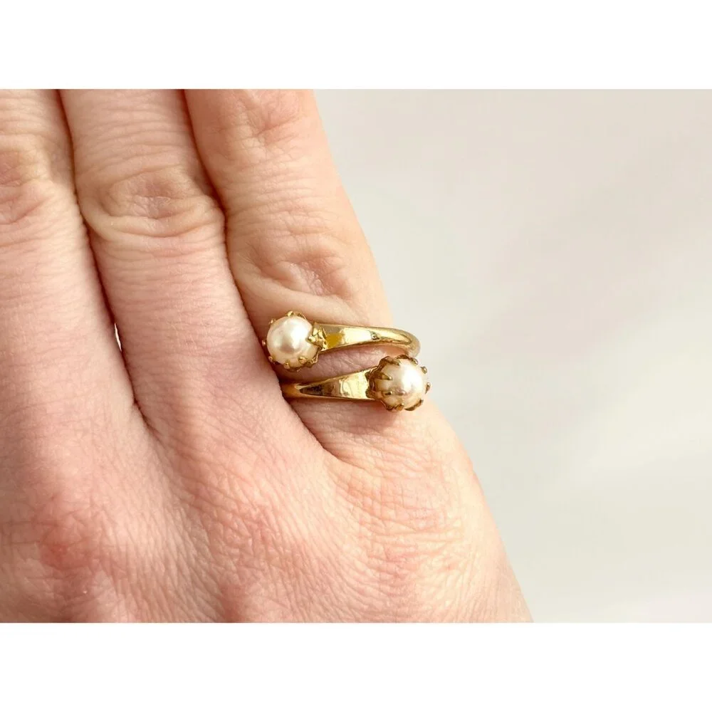 Faux Pearl Wrap Adjustable Gold Toned Costume Jewelry Vintage Ring - sz 4.25 - Picture 16 of 16
